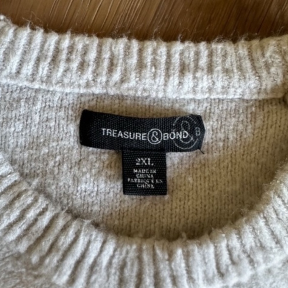 TREASURE & BOND Cable Knit Crewneck Sweater Egret 2XL Men’s Classic Cozy - Picture 5 of 6